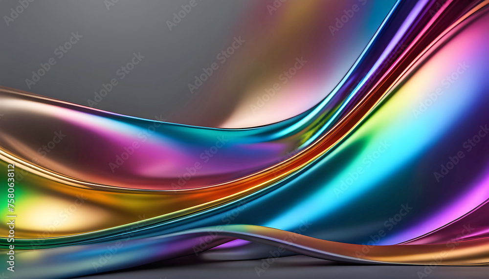 Abstract background from a rainbow flow of liquid metal on a gray ...