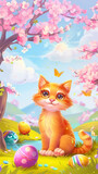 Fototapeta  - Sweet cat on meadow - Generative AI	