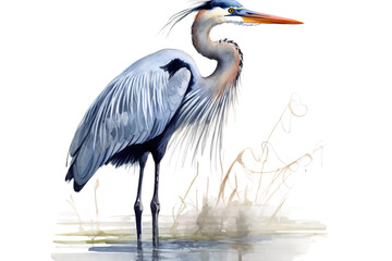 blue great heron watercolor illustration