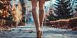 Chic High Heeled Boots, copy space. Female legs in long sleek beige thigh-high boots, high fashion footwear.