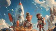 Space-exploring kids in a rocket ship, with alien pets as companions