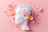 Fototapeta Tęcza - artificial, intelligence with floral elements, 3d rendering illustration on the pink background