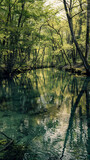Fototapeta  - Rzeka w lesie w południe - Generative AI
