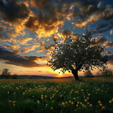 Fototapeta  - Wschód słońca za drzewem