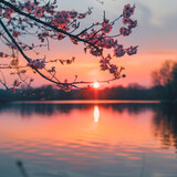Fototapeta  - Wschód słońca nad jeziorem - Generative AI