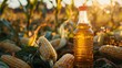 sunflower oil in plastic bottle with natural background. Agriculture and harvest concept