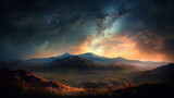 Fototapeta Niebo - niesamowity widok na krajobraz i niebo pełne gwiazd