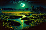 Fototapeta Do pokoju - Widok na pola ryżowe nocą