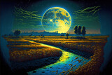 Fototapeta Fototapeta z niebem - Widok na pola ryżowe nocą