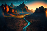 Fototapeta Niebo - Narodowy park Utah, niebieska i złota godzina