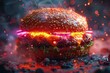 Neon-drenched 3D fast food floats in space