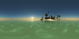 Fototapeta Zachód słońca - Tropical island with a palm tree at sunset. HDRI, environment map , Round panorama, spherical panorama, equidistant projection, panorama 360, seascape, 3d rendering.