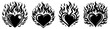 heart in flames, burning heart shape, black vector graphic