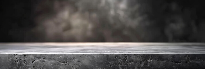 Wall Mural - Empty gray stone  podium on dark wall background,,product display presentation and social media banner design template,gray concrete table shelf on blurred background, mockup. gray stone table 

