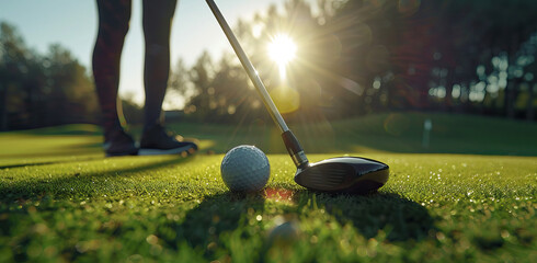 Golf ball with golf club close up