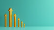 © thanakrit - Ascending yellow 3D arrows against a turquoise background symbolizing growth and success