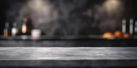 Wall Mural - Empty gray stone  podium on dark wall background,,product display presentation and social media banner design template,gray concrete table shelf on blurred background, mockup. gray stone table 
