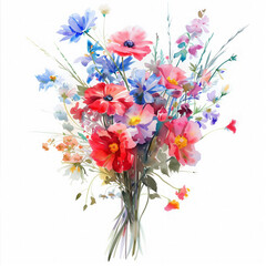 Poster - Vibrant watercolor bouquet of assorted flowers with copy space, ideal for spring-themed designs, invitations, and Mother's Day greeting cards