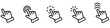 Hand cursor icon set for app. Finger swipe symbol. Cursor click web icon. Hand pointer sign. Tap the button symbol. Tap, hold and swipe pictogram.