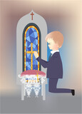 Fototapeta  -  composition with a boy and characteristic symbols of Holy Communion