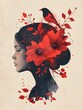 A Woman's Head with a Red Flower: A Flat Design of Elegance and Mystery