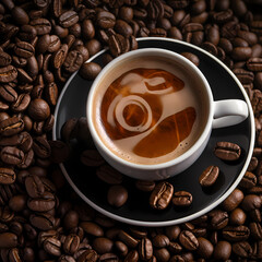 Sticker - A close-up of a coffee cup and beans. 