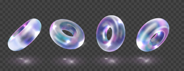 Wall Mural - crystalline reflective glass torus in holographic futuristic style. glossy iridescent geometric shap