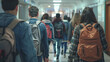 © nopommajun - A group of students moving through a school hallway, captivated in conversation and thought