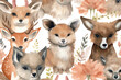 hedgehog watercolor pattern deer Beautiful fox animals seamless woodland tileable bear bunny