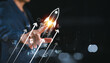 © MT.PHOTOSTOCK - Increase strategy busines plan trend concept. Achieve growth goal sale marketing, increase success potential, soar rocket towards wealth. Competitive business rocket with up arrow investment icon