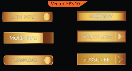 Wall Mural - Set of glass gold buttons and sliders, web icons of different forms. Gradient mesh. Button set color gold glossy. EPS 10. Only commercial use	
