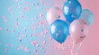 Celebrate, balloons and confetti background with copy space for festive gender reveal party, decor, balloon, birthday, fun, holiday, surprise, festive, happy.