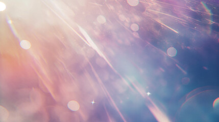 Abstract circular bokeh background with a grain film overlay effect and light flares. Vintage texture.