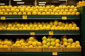 Wall Mural - Fresh citrus are on the shelf in the store. a variety of citrus fruits. oranges, tangerines, lime, lemons. supermarket