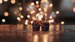 Dos Magdalenas de chocolate decoradas con una vela sobre una mesa y fondo con luces para fiesta de cumpleaños o celebración sorpresa
