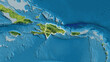 Shape of Dominican Republic. Glowed. Topographic.