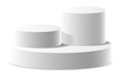 © indeedly - 3 white podiums and 2 layers and close up on transparent background