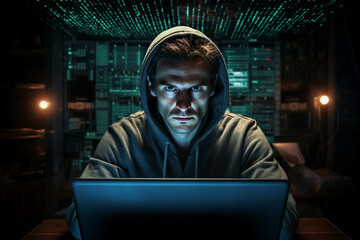 Hard working person in modern interior office programming writing web java script code AI technology generation