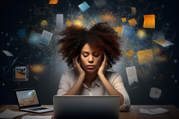 Hard working person in modern interior office programming writing web java script code AI technology generation