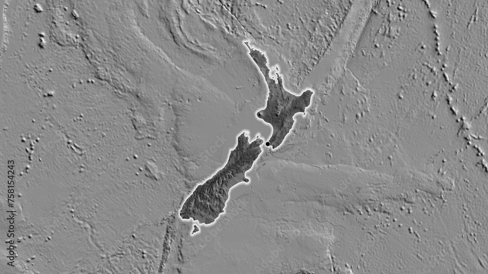 Shape of New Zealand. Glowed. Bilevel.