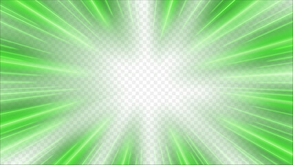 Wall Mural - Green Rays Zoom In Motion Effect, Light Color Trails, Ready For White Background Or PNG, Vector Illustration