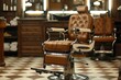 A recline hydraulic vintage retro barber chair in barbershop