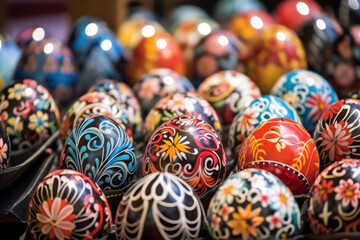 Easter Holiday Decorated Egg: A Beautifully Crafted Symbol of Tradition and Celebration, Painted with Vibrant Colors and Intricate Patterns, Set against a Festive Background.