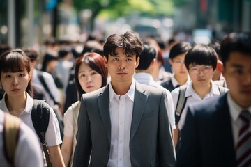 Canvas Print - Crowd of business commuter people walking street in Japan