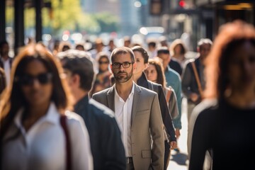 Canvas Print - Crowd of people walking on city street