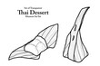 A series of isolated Thai desserts in cute hand drawn style. Steamed Coconut Custard with Sweet Coconut Filling in black outline and white plain on transparent background for coloring book or menu.
