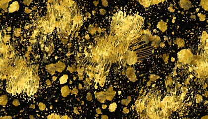 Wall Mural - abstract gold flecks seamless pattern grunge ink splashes on a black background