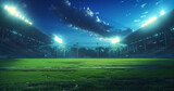 Fototapeta Sport - football stadium at night, illuminated by bright lights and spotlights