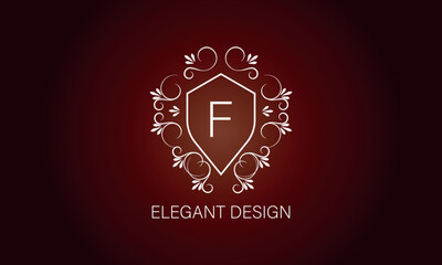 Wall Mural - Stylish graceful monogram , Elegant line art logo design in Art Nouveau style with letter F. Concept for boutique, hotel, restaurant, floral shop, jewelry, fashion, wine, heraldic, emblem