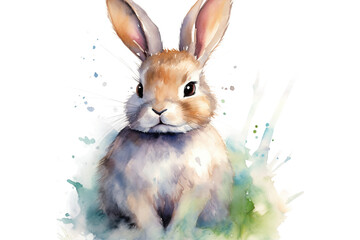 Wall Mural - painting watercolor illustration Baby Rabbit portrait